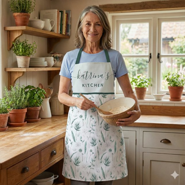 Tablier Tabard à impression florale aquarelle intégrale (This watercolor floral personalized apron would make a great mother's day or birthday gift! )