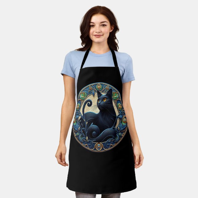 Tablier Tabard Art Nouveau Chat Noir Celtique (Porté)
