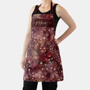 Tablier Tabard chic bordeaux or floral abstrait