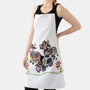 Tablier Tabard de cuisine imprimé Cow Moo Floral