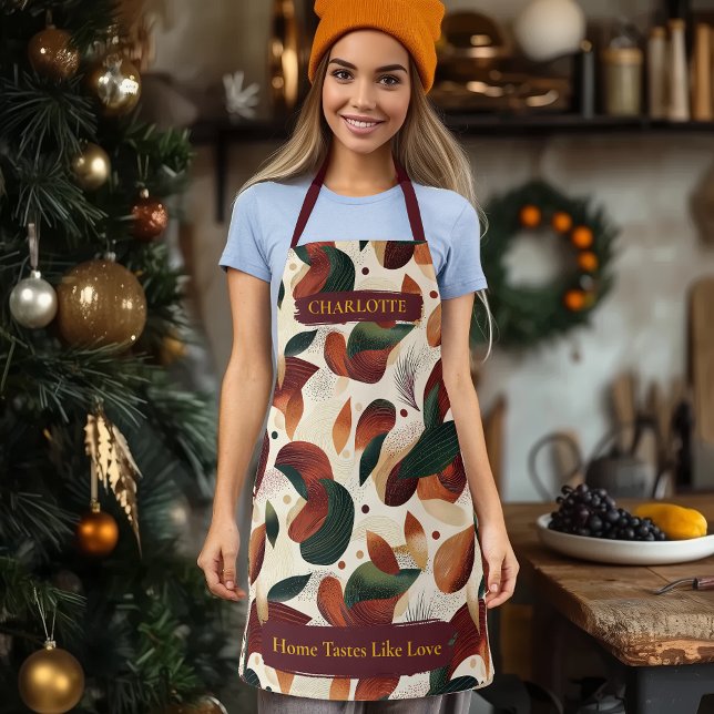 Tablier Tabard de feuille abstraite d'automne avec nom per (Créateur téléchargé)