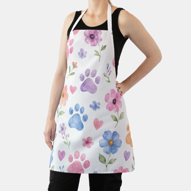 Tablier Tabard Floral à Empreinte de Patte Aquarelle (Insitu)