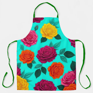 Tablier Tabard Floral Rose Turquoise Vibrant