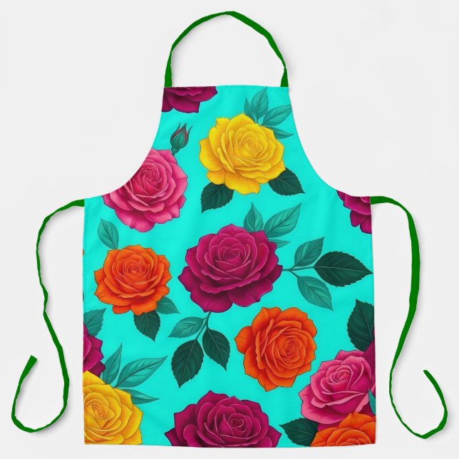 Tablier Tabard Floral Rose Turquoise Vibrant (Recto)