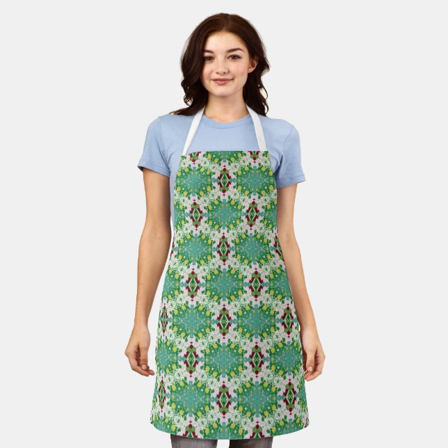 Tablier Tabard floral vert intégral (Porté)