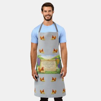 Tablier Tabard gris uni avec poules & verset biblique