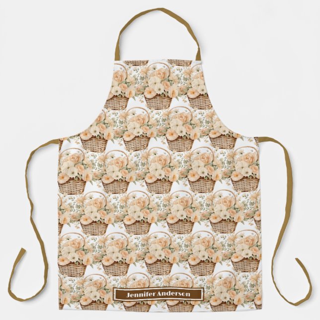 Tablier Tabard imprimé panier fleuri rose féminin (Recto)