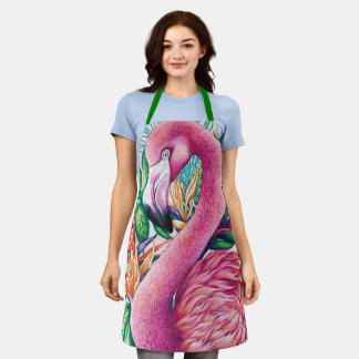 Tablier Tabard Rose Flamant Floral Drôle Mignon Vert