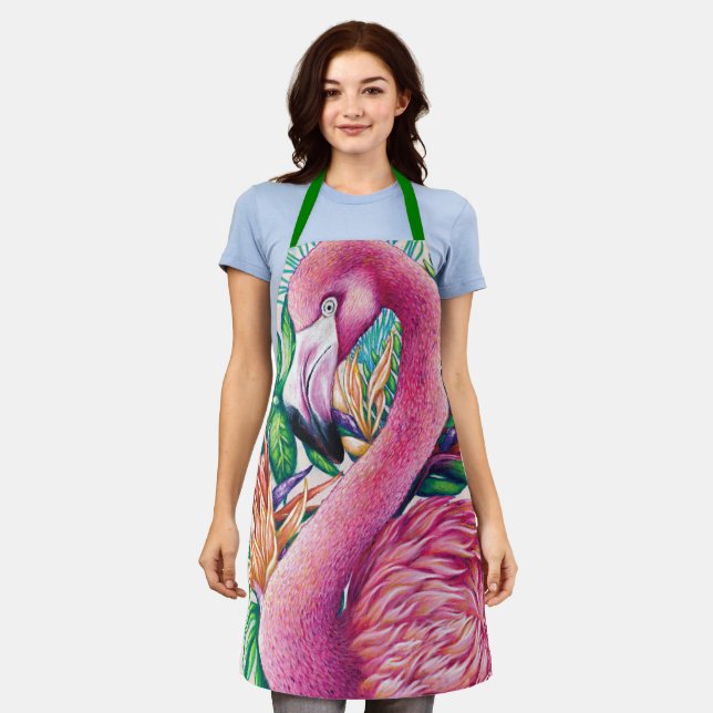 Tablier Tabard Rose Flamant Floral Drôle Mignon Vert (Porté)