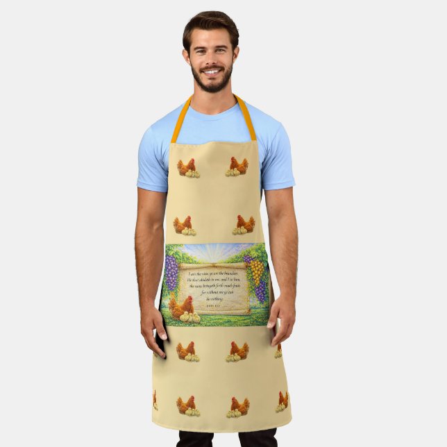 Tablier Tabard tout en pêche avec poules & verset biblique (Porté)