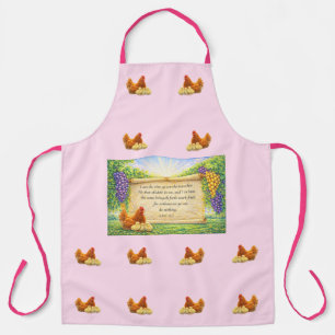 Tablier Tabard tout rose avec poulets et verset biblique