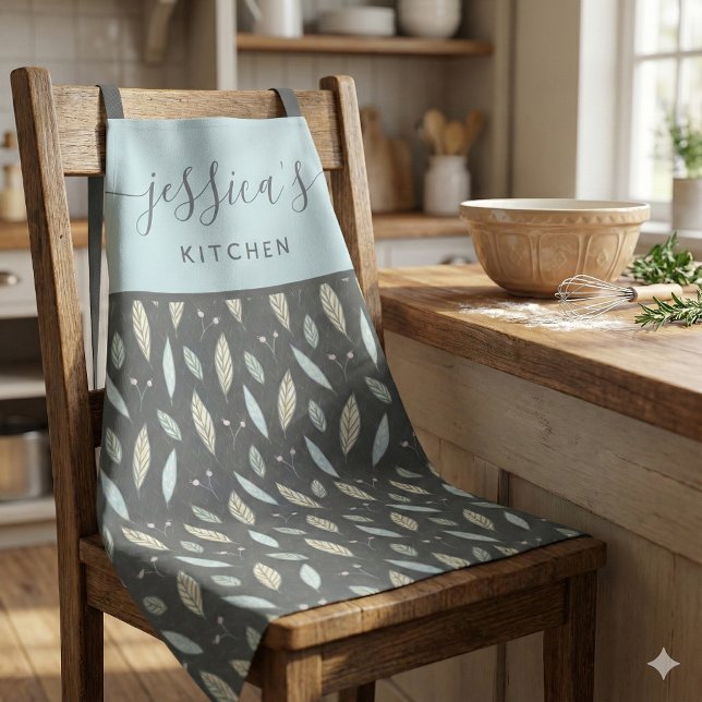Tablier Tabardier à Impression Botanique de Feuille (This beautiful personalized apron would make a great bridal shower gift! )