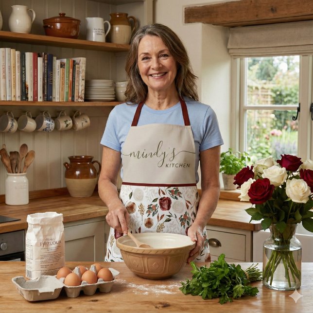 Tablier Tabardier à impression florale aquarelle intégrale (This beautiful watercolor floral personalized apron would make a great mother's day or birthday gift)