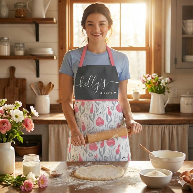 Tablier Tabardier à Impression Florale Partout (This beautiful personalized apron would make a great bridal shower or birthday gift! )