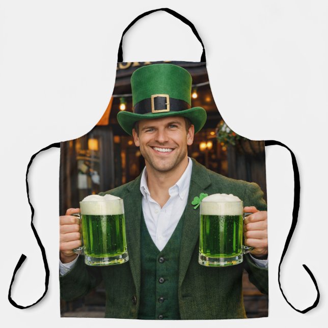 Tablier Tabardier impression intégrale bière verte irlanda (Recto)