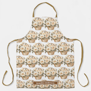 Tablier Tabardier Imprimé Panier Floral Rose Féminin