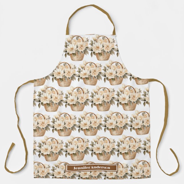 Tablier Tabardier Imprimé Panier Floral Rose Féminin (Recto)