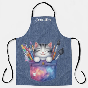 Tablier Tabby Artist Cat Tout-En-Dessus Imprimé Tabby