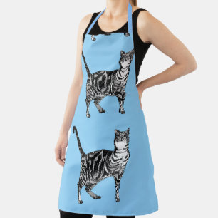 Tablier Tabby Cat On Light Blue Cats Animal Apron
