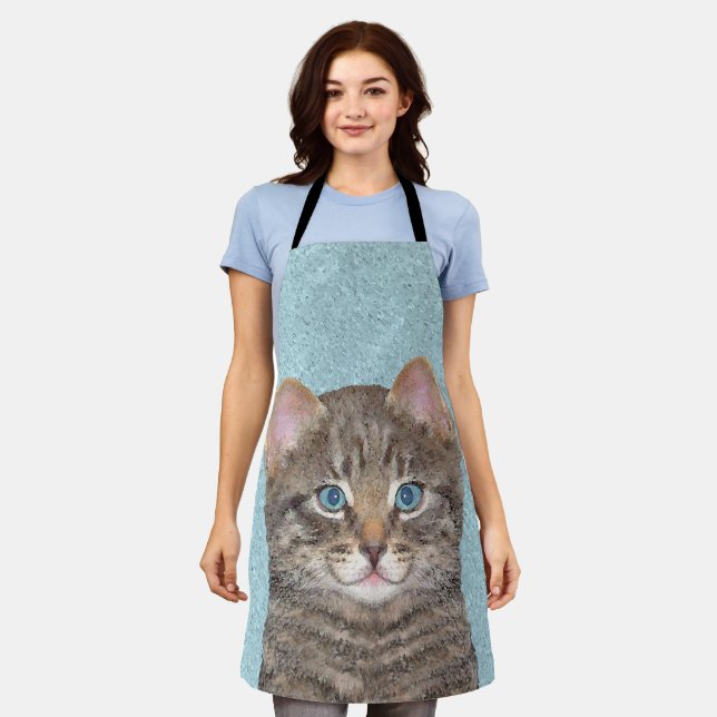 Tablier Tabby Gris Peinture Chat - Cute Original Art Chat (Porté)