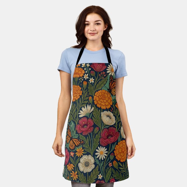 Tablier Tabliersur mesure Fleurs Indiennes Abstraites (Porté)