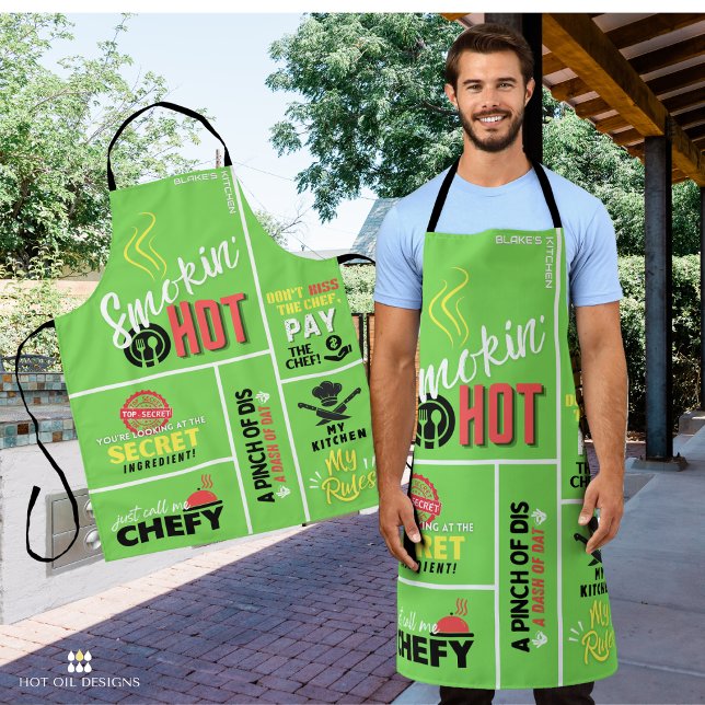 Tablier Tabouret "Hot Unisex" (Personalize this bright and fun apron with the name of the grill master in your life.)