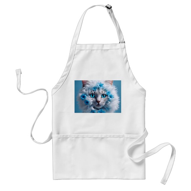 Tablier taille régulière blanc avec beau chat blan (Devant)