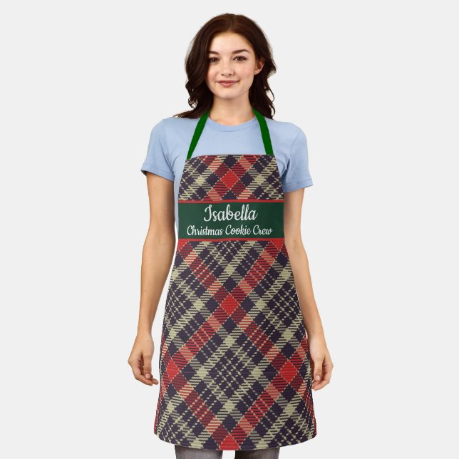 Tablier Tartan à carreaux rouge et vert Noël personnalisé  (Porté)