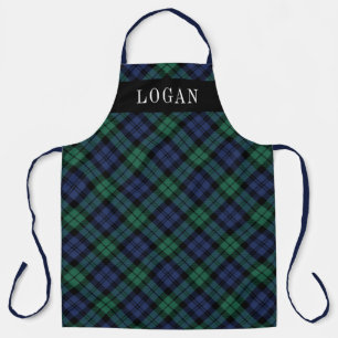 Tablier Tartan à carreaux vert et marine classique avec mo