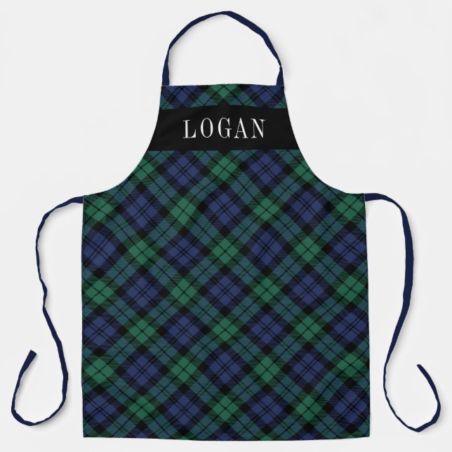 Tablier Tartan à carreaux vert et marine classique avec mo (Recto)