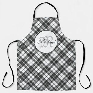 Tablier Tartan motif Noël noir blanc Monogramme