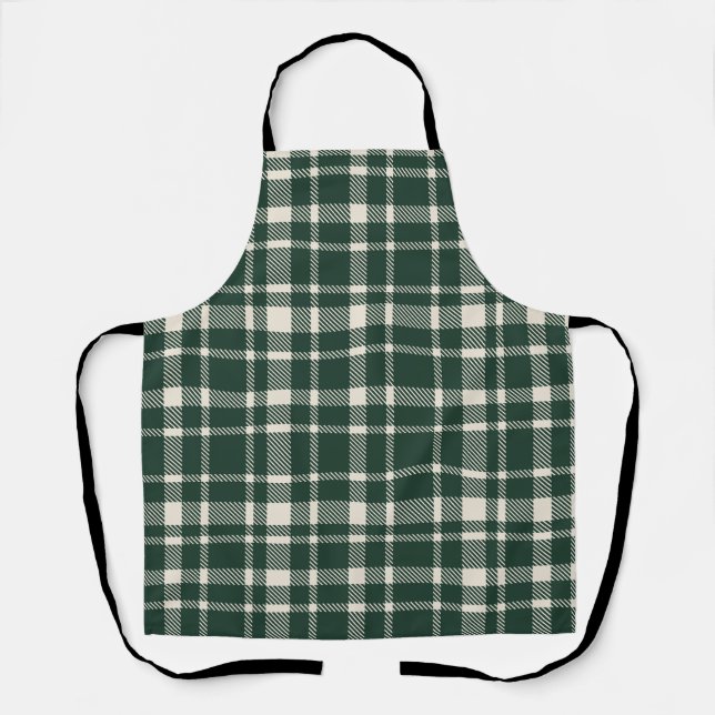 Tablier Tartan plat classique Motif-émeraude & crème (Recto)