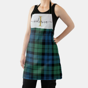 Tablier Tartan Rustique Vert Monogramme Plaid