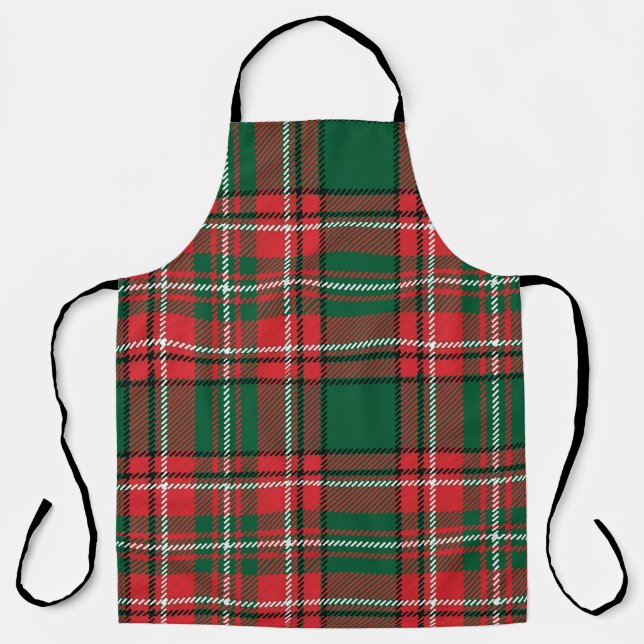 Tablier Tartan traditionnel : motif plaid rouge-vert. (Recto)