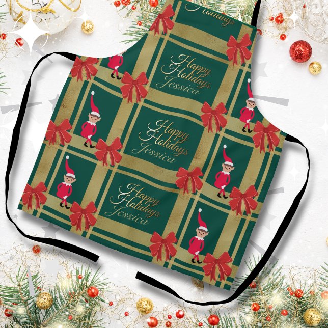 Tablier Tartan vert de Noël moderne Personnaliser (Créateur téléchargé)