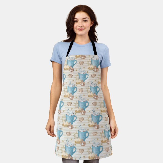 Tablier Tasse bleue et motif de cookie au gingembre (Porté)