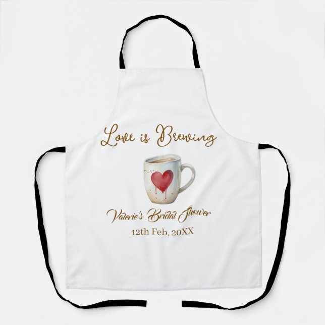 Tablier Tasse de café blanc Love is Brewing coeur mariage (Recto)