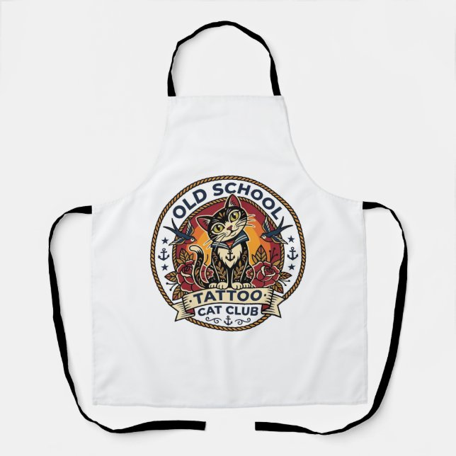 Tablier Tatouage École Ancienne Chat Mignon Kitty Design - (Recto)