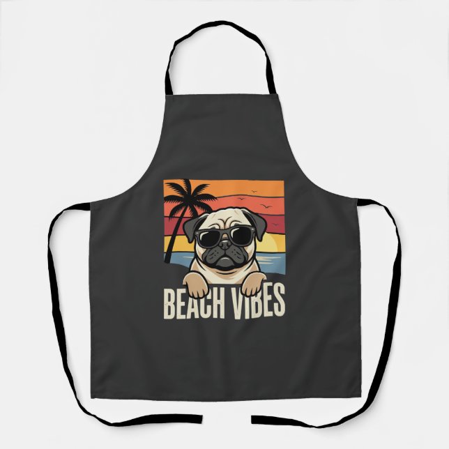 Tablier Tchiens de Pug ambiance de plage Coucher de soleil (Recto)
