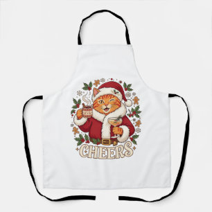 Tablier Tchin Tchin Noël Chat Orange Chapeau de Père Noël 