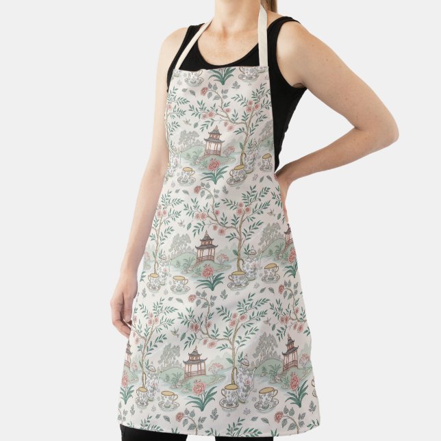 Tablier Tea Chinoiserie French Toile Du Jouy Motif Apron (Insitu)