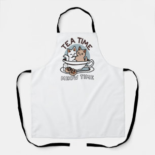 Tablier Tea Time Meow Time - Cute Cat and Tea Design