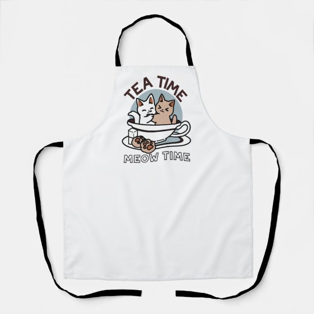 Tablier Tea Time Meow Time - Cute Cat and Tea Design (Recto)