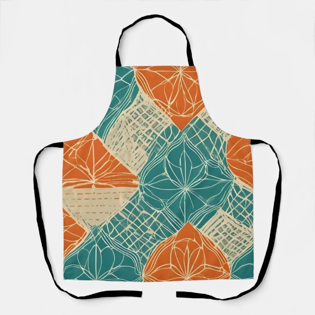 Tablier Teal, Orange, and Tan Abstract Flowers (Recto)