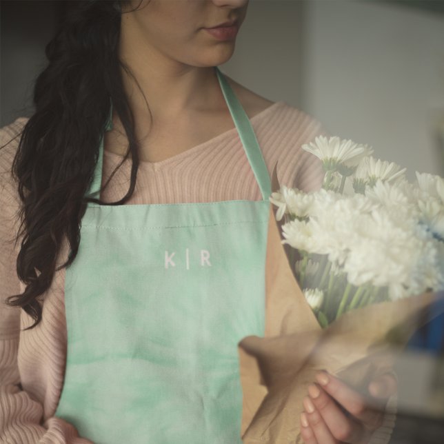 Tablier Teint | Pastel Mint Green Monogram Apron (Créateur téléchargé)
