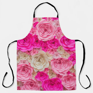 Tablier teintes roses : rose, mélange blanc.