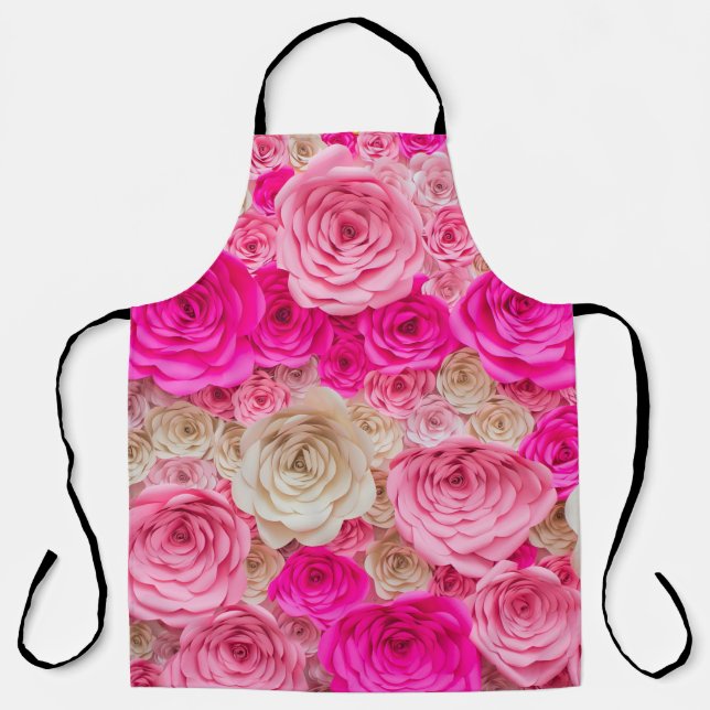 Tablier teintes roses : rose, mélange blanc. (Recto)