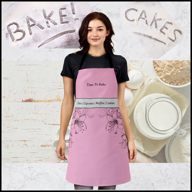 Tablier Temps de Cuire Apron Rose et Noir (Time to Bake Pink and Black Apron)