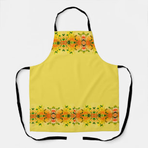 Tablier Tendance Jolie Jaune avec Floral Moderne Orange