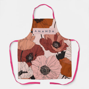 Tablier Terracotta Moderne Personnalisée et Floral Rose Pâ
